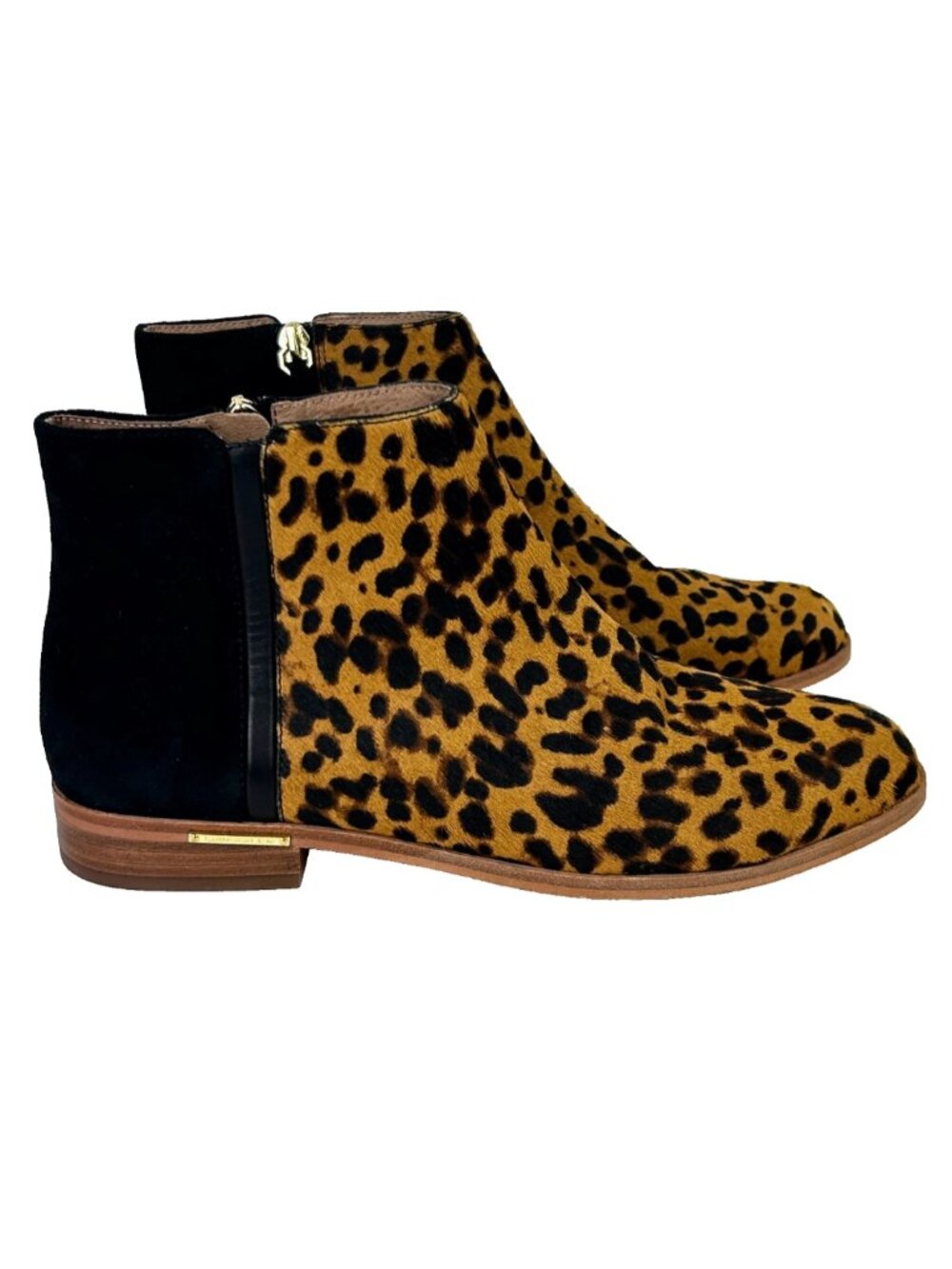 Louise Et Cie Tallie Leopard Print Cow Fur Leather Suede Ankle Boots Brown Tan 9